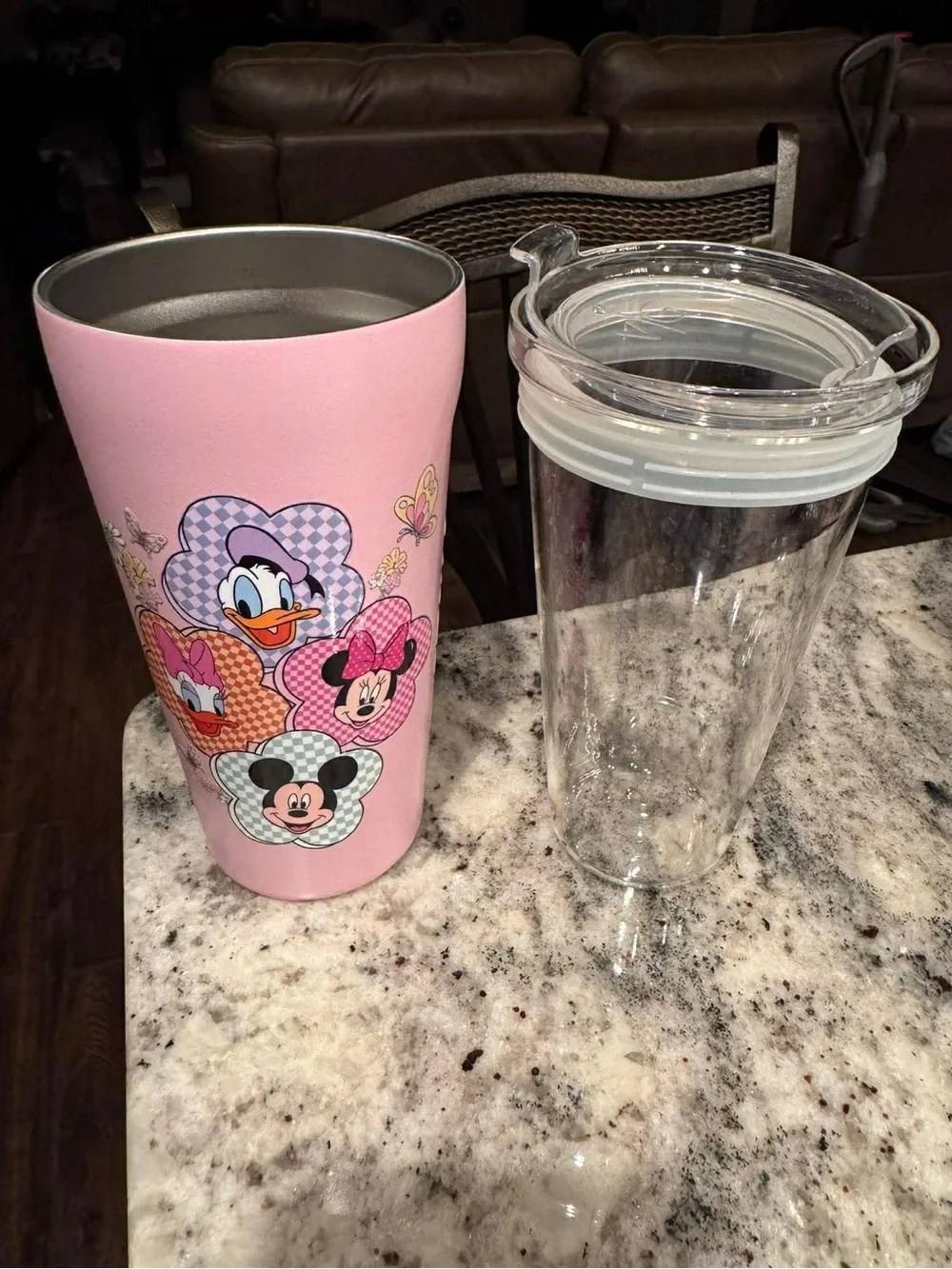 Hand Crafted Pink Disney Tumbler - Mickey Minnie Daisy removable glass insert
